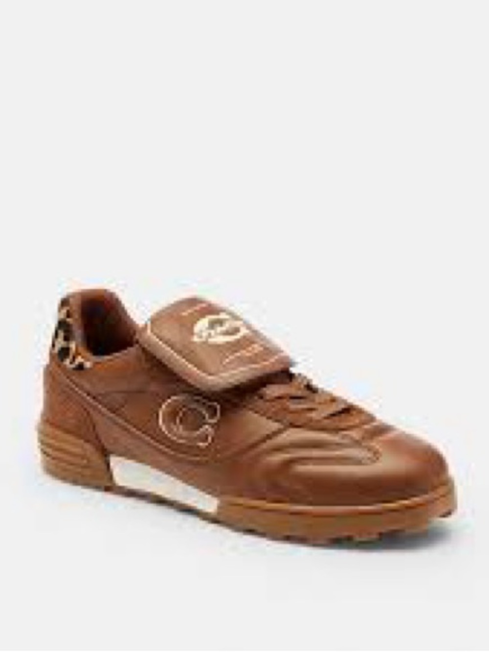 Coach Sable Brown Leather Match Sneaker with Leopard Accent Size 7.5 B